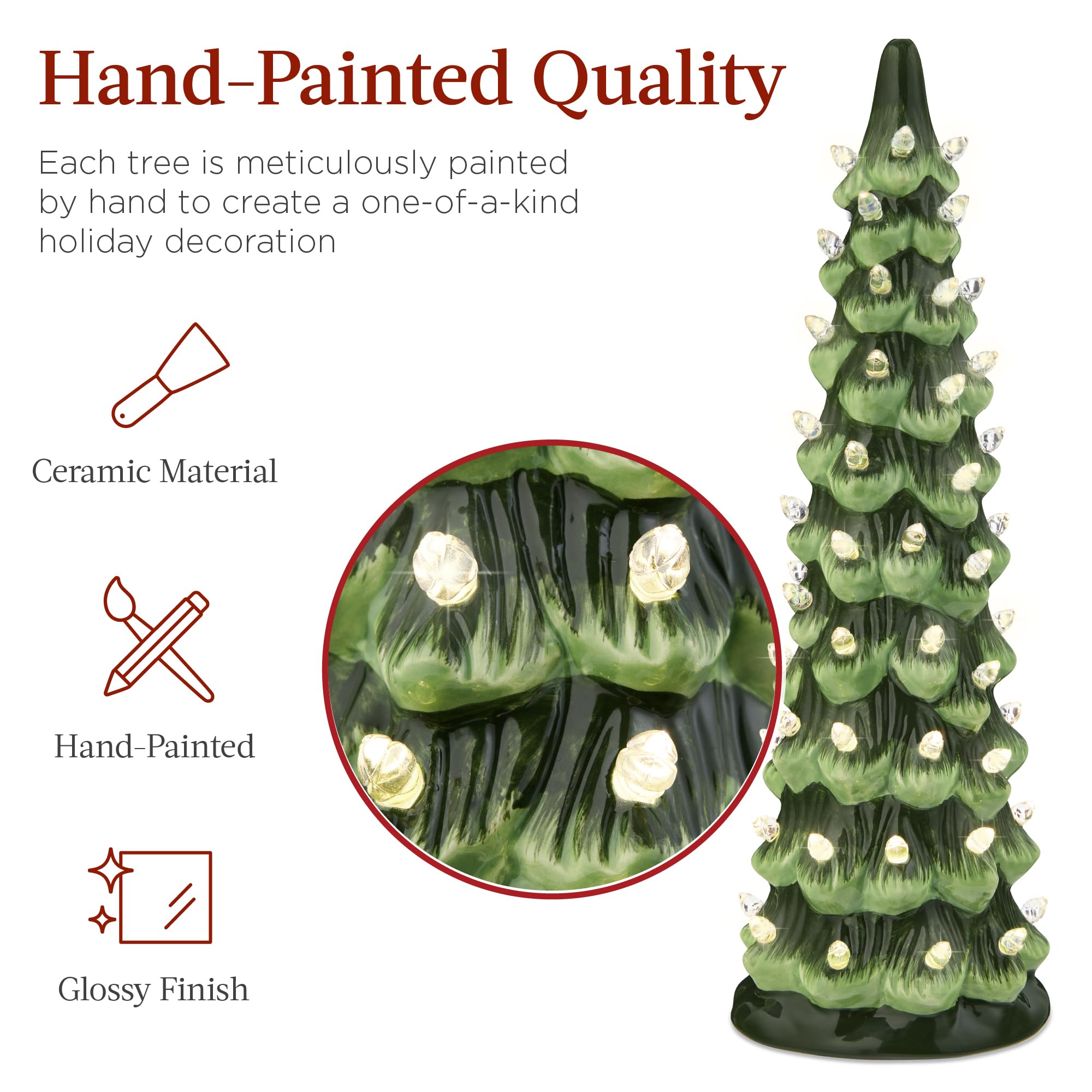 Best Choice Products Set of 3 Ceramic Christmas Trees, Pre-Lit Hand-Painted Tabletop Holiday Decoration w/Warm White Bulbs LED L